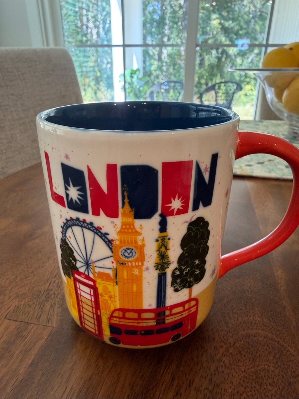 Anthropologie London Landmark Mug — Red Handle, Blue Interior
